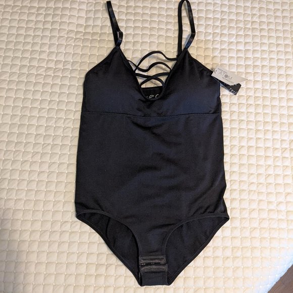REAL Essentials Wire Free Padded Cups Intimate Black Bodysuit - size L NWT - Picture 1 of 12